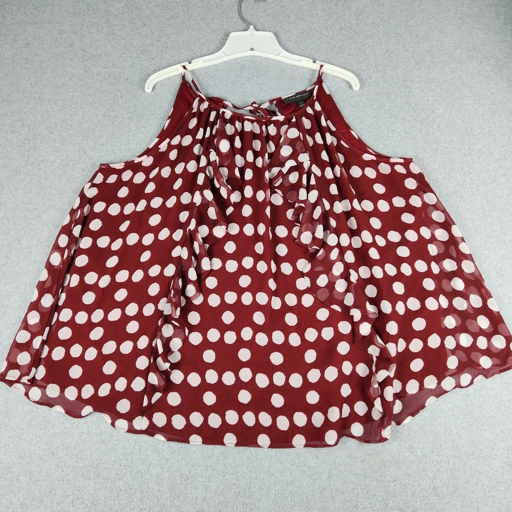Lane Bryant Ruffle Blouse Top Womens 18 Red White Polka Dot Keyhole Back Casual